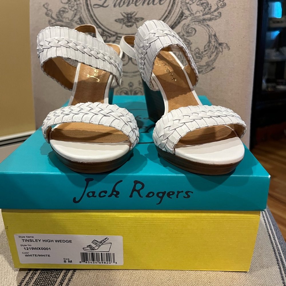 Jack Rogers tinsley high wedge white size 8 never worn outside tried on in home